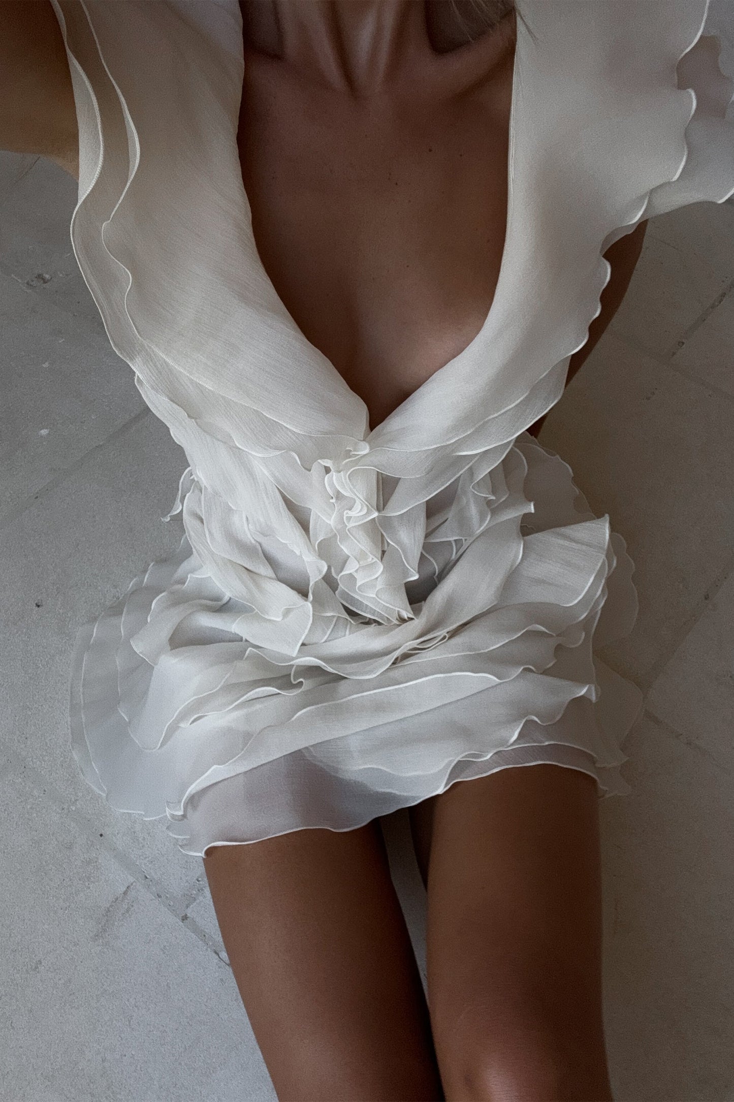 Jazlyn V-Neck Mini Dress in Ivory