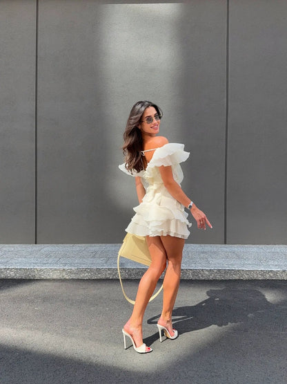 Jazlyn V-Neck Mini Dress in Ivory