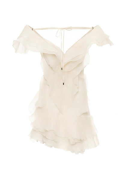 Jazlyn V-Neck Mini Dress in Ivory
