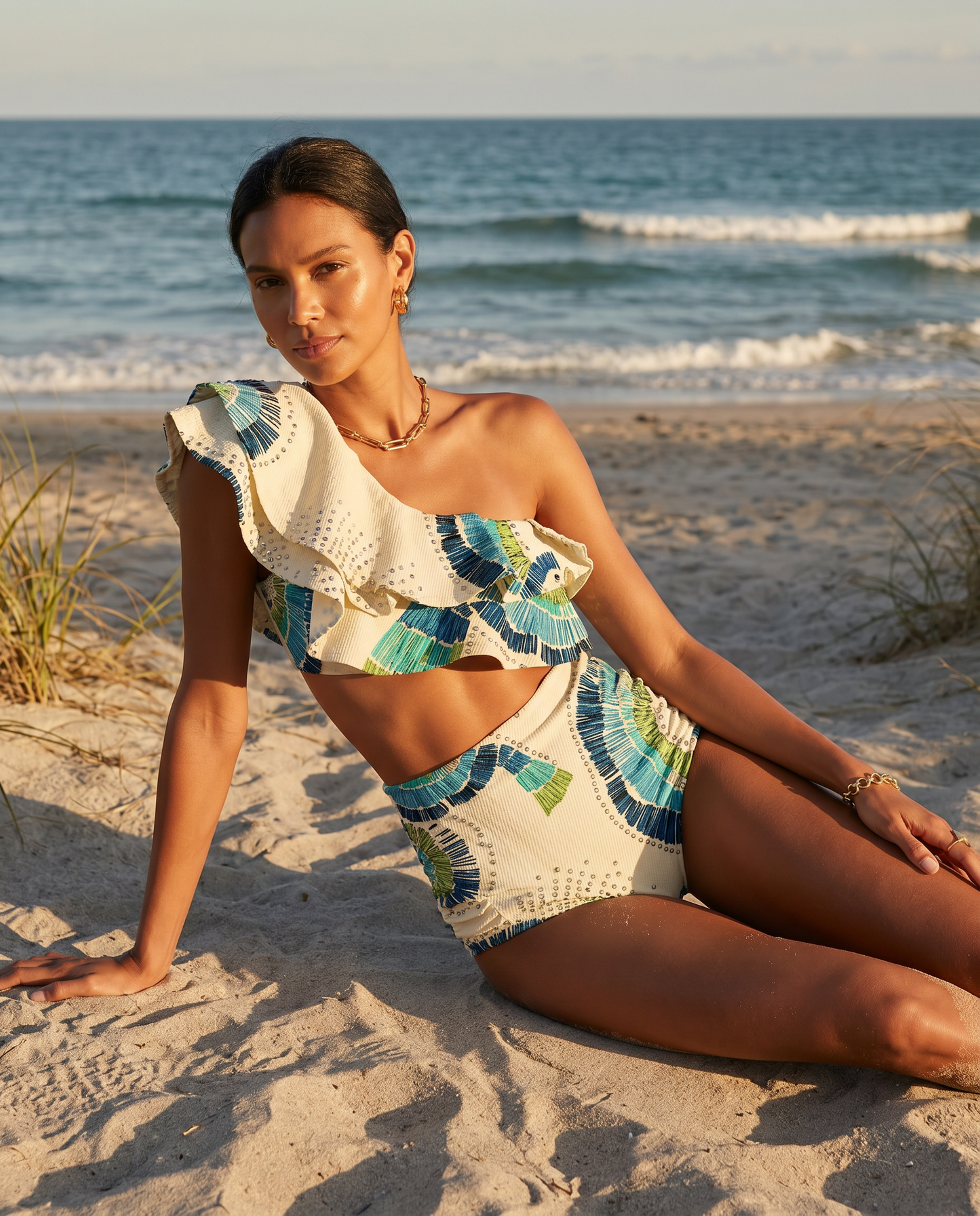 Jennifer One-Shoulder Ruffle Swimsuit in White