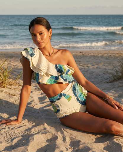 Jennifer One-Shoulder Ruffle Swimsuit in White