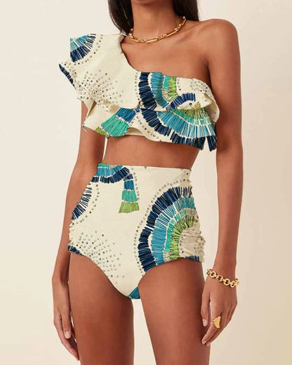 Jennifer One-Shoulder Ruffle Swimsuit in White