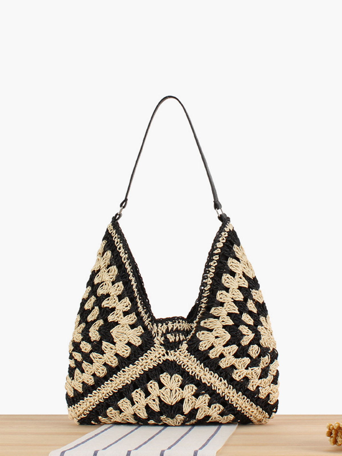 Jenny Embroidered Woven Bag in Black