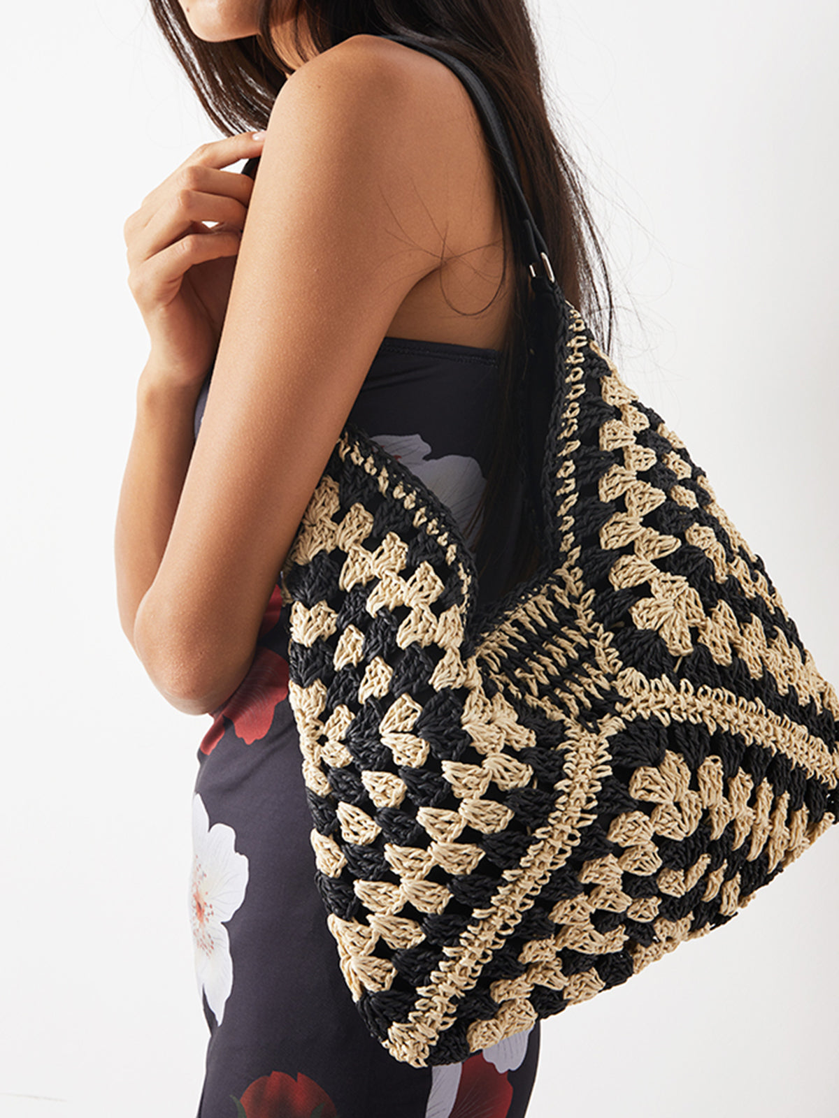 Jenny Embroidered Woven Bag in Black