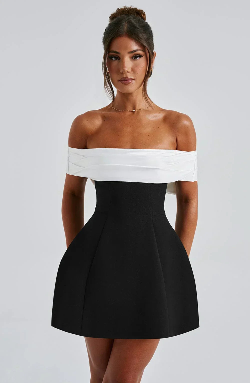 Jill Off-Shoulder Mini Dress in Black