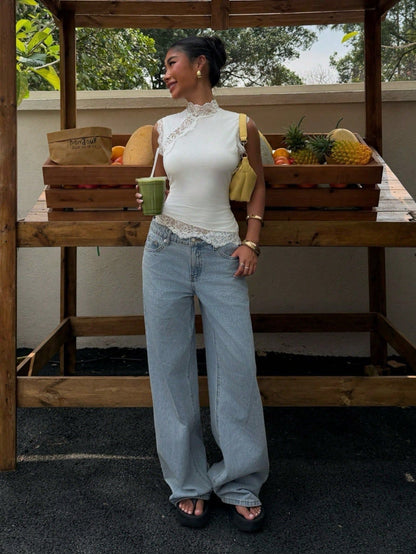 Joanna Lace Trim Top in White