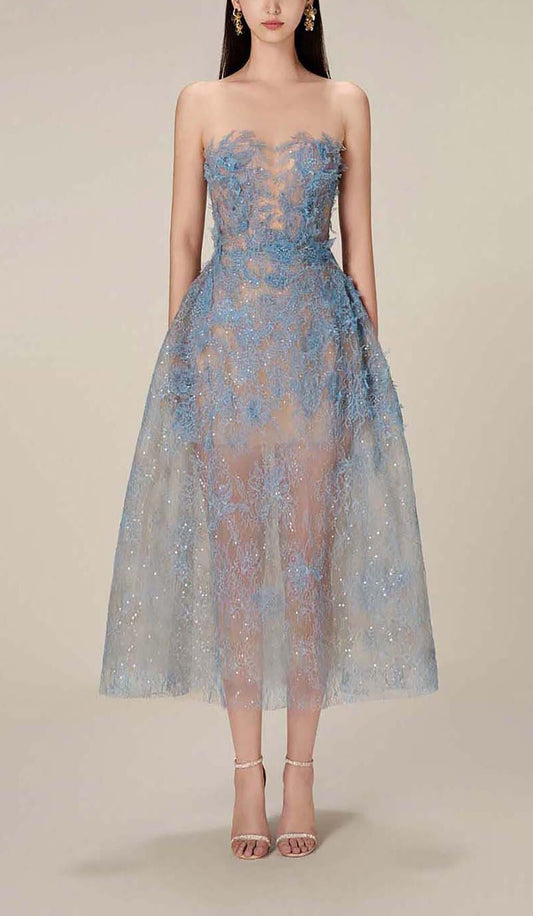 Joelle Lace Midi Dress in Blue