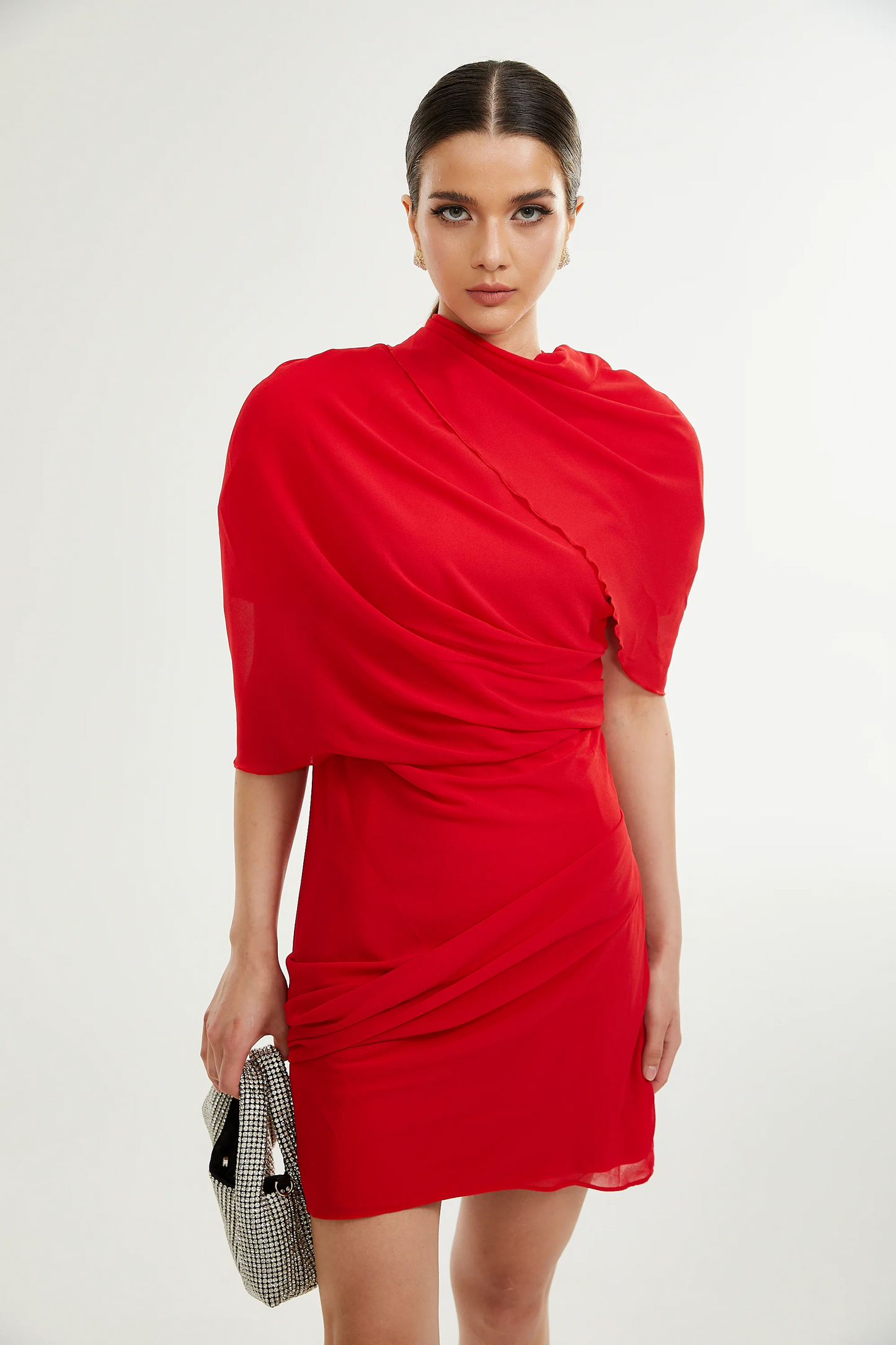 Josephine Drape Mini Dress in Red