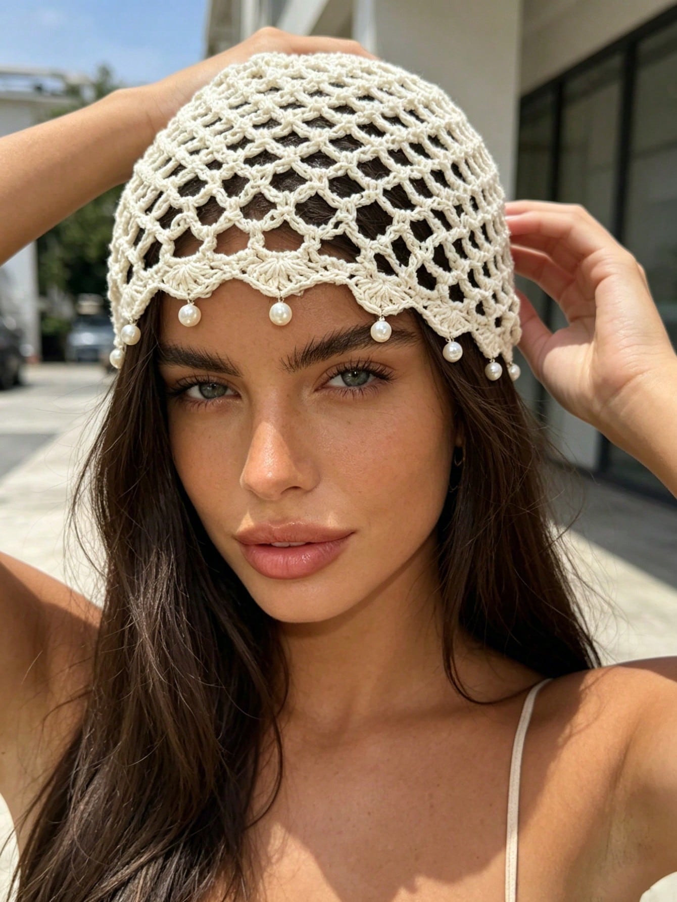 Joy Crochet Pearl Set in White