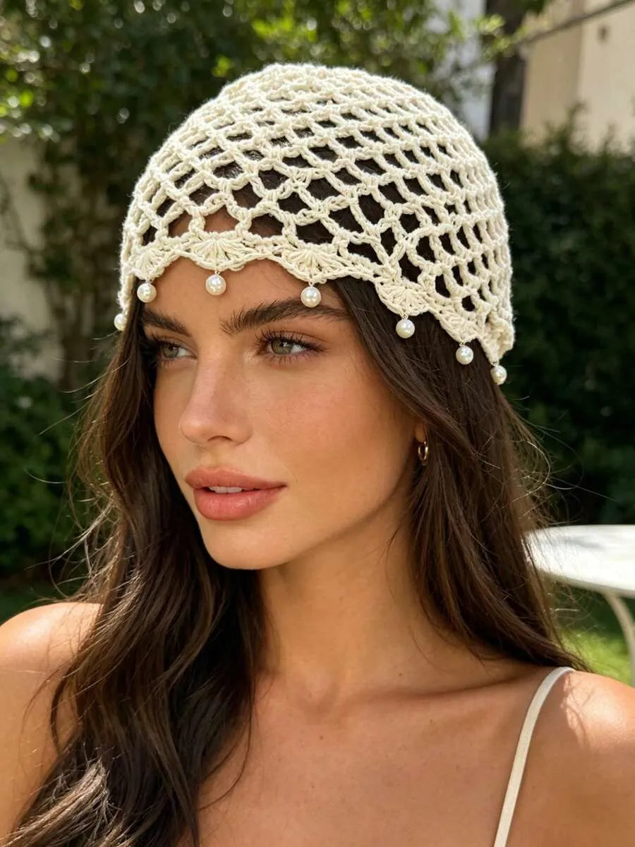 Joy Crochet Pearl Set in White