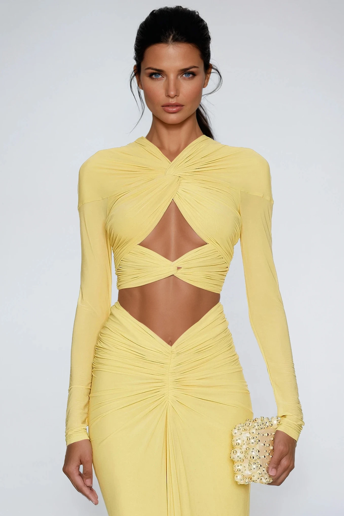 Juliet Ruched Cut-Out Set in Yellow