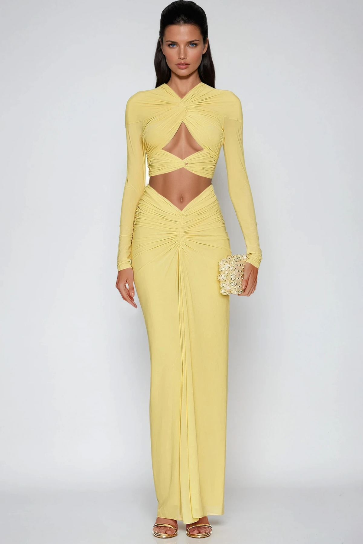 Juliet Ruched Cut-Out Set in Yellow