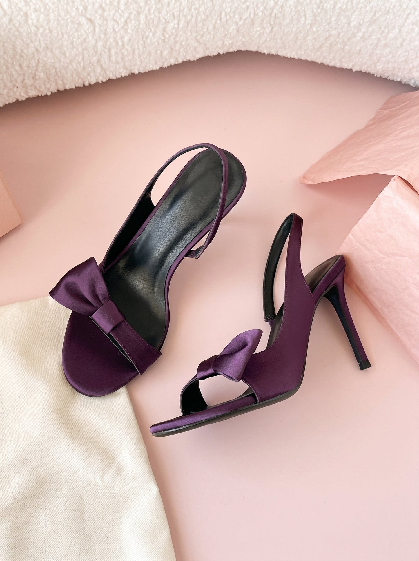 Juliette Bow Slingback Heels in Purple