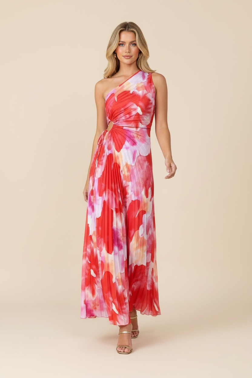 Juniper One-Shoulder Maxi Dress in Red