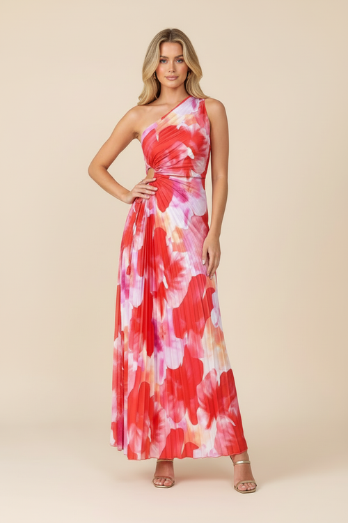 Juniper One-Shoulder Maxi Dress in Red
