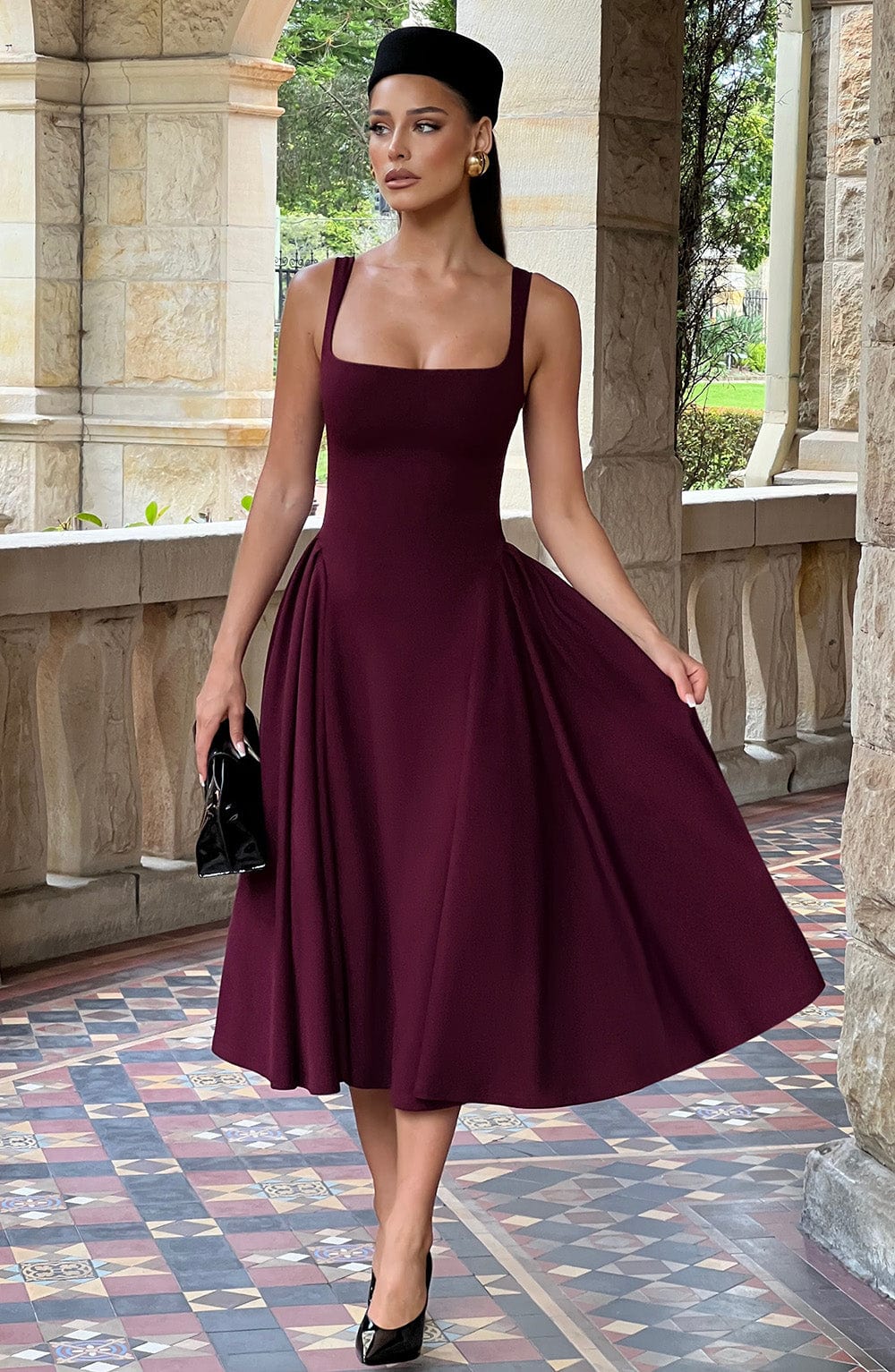 Women square neck midi dress, detail close-up