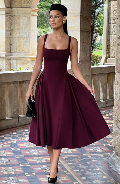 Women square neck midi dress, detail close-up