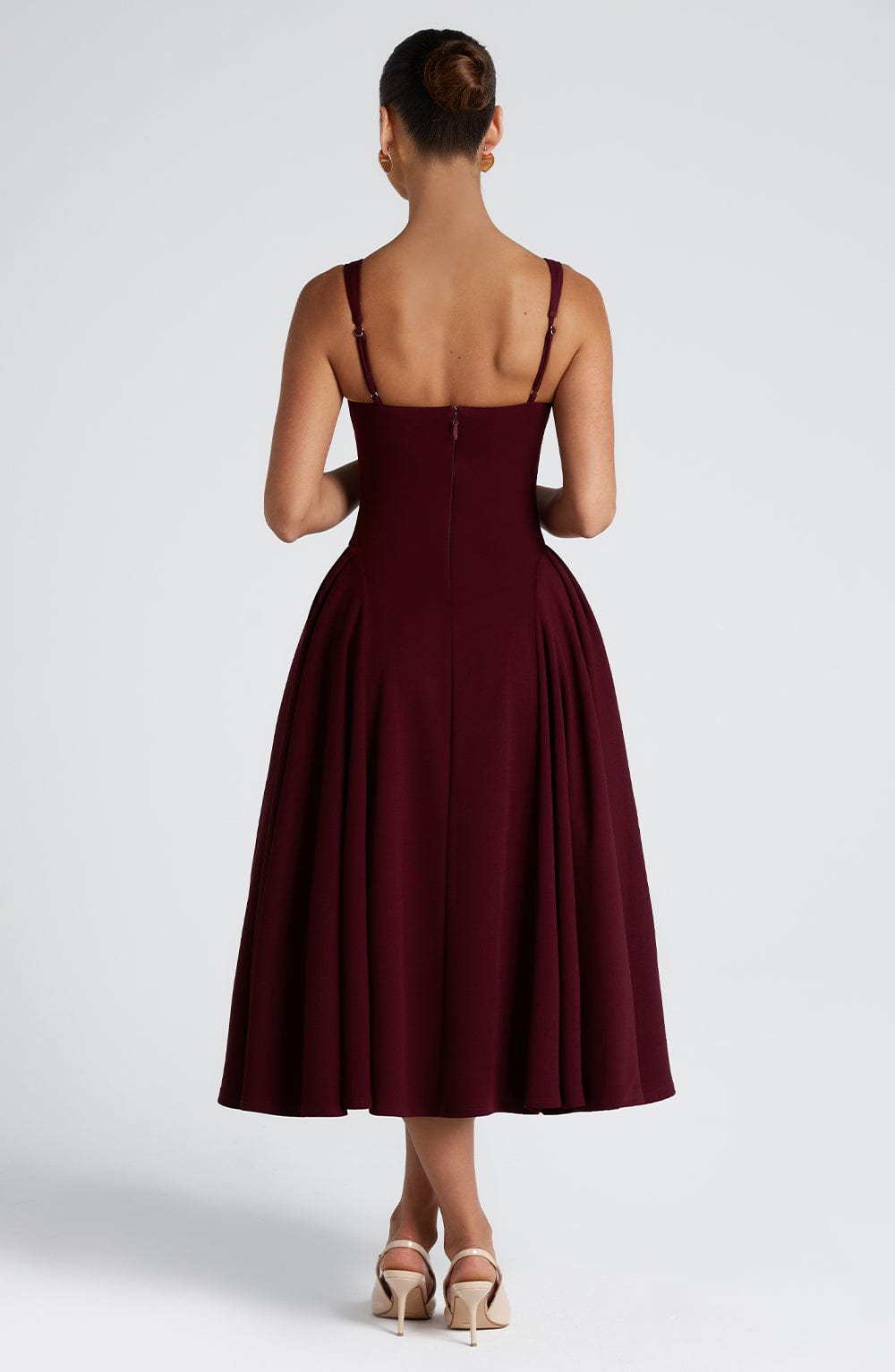 Women square neck midi dress, back view