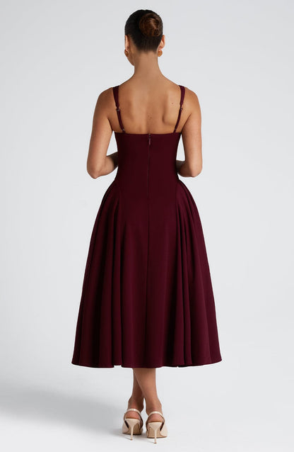 Women square neck midi dress, back view