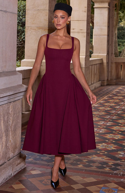 Women square neck midi dress, detail close-up