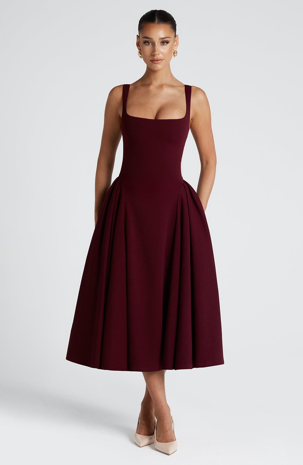 Women square neck midi dress, detail close-up