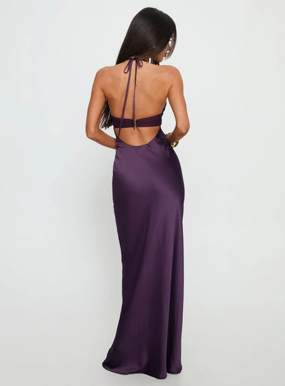 Kaelis Halter Maxi Dress in Purple