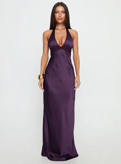 Kaelis Halter Maxi Dress in Purple