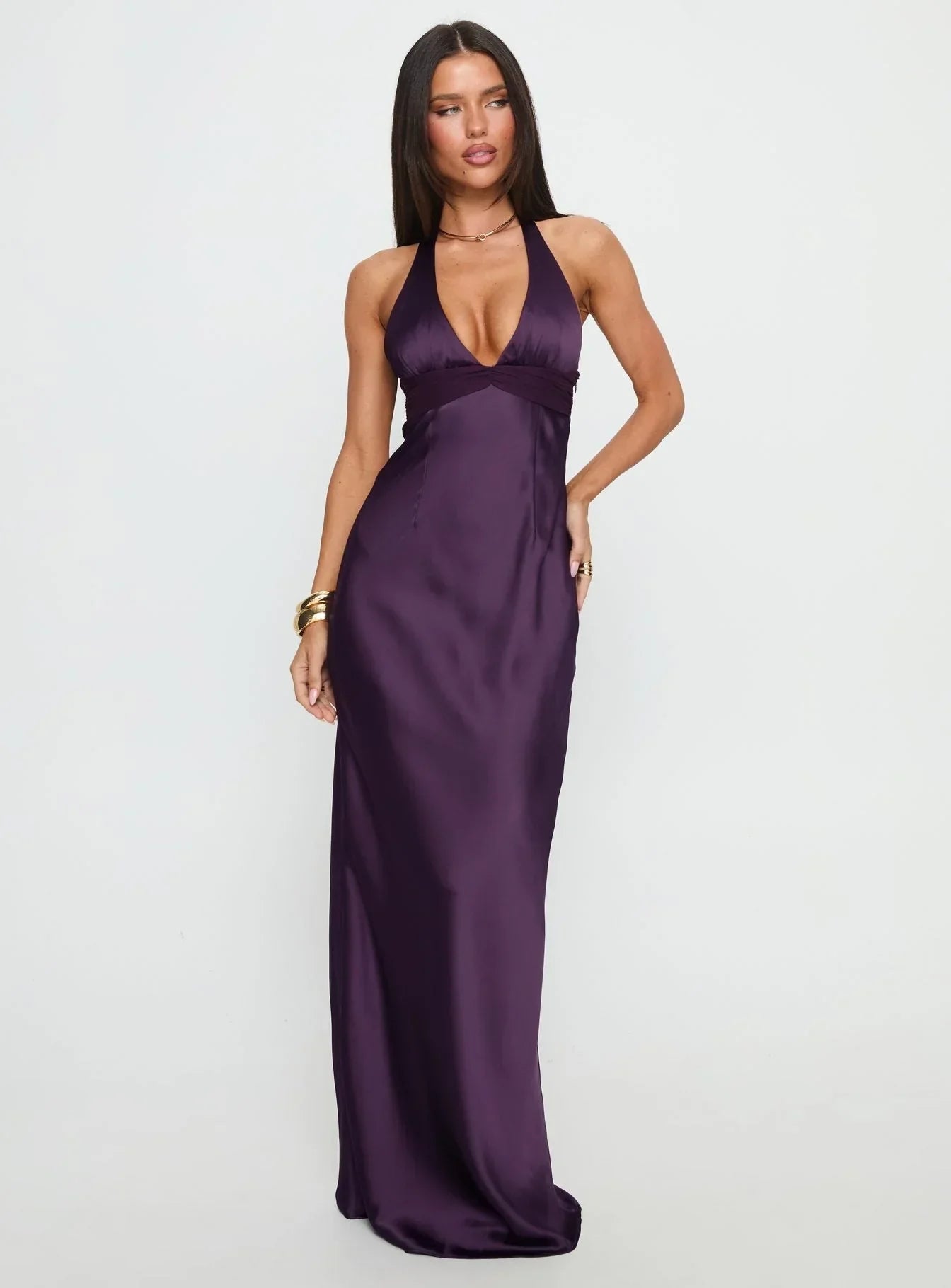 Kaelis Halter Maxi Dress in Purple