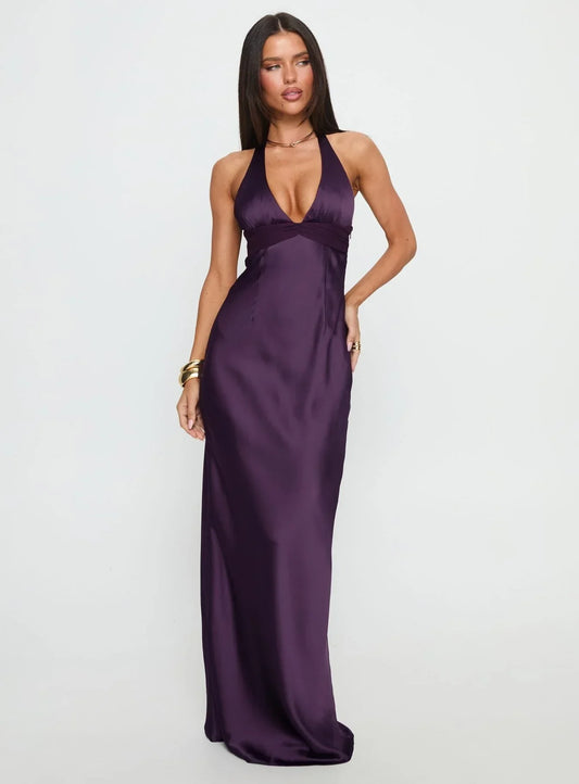 Kaelis Halter Maxi Dress in Purple