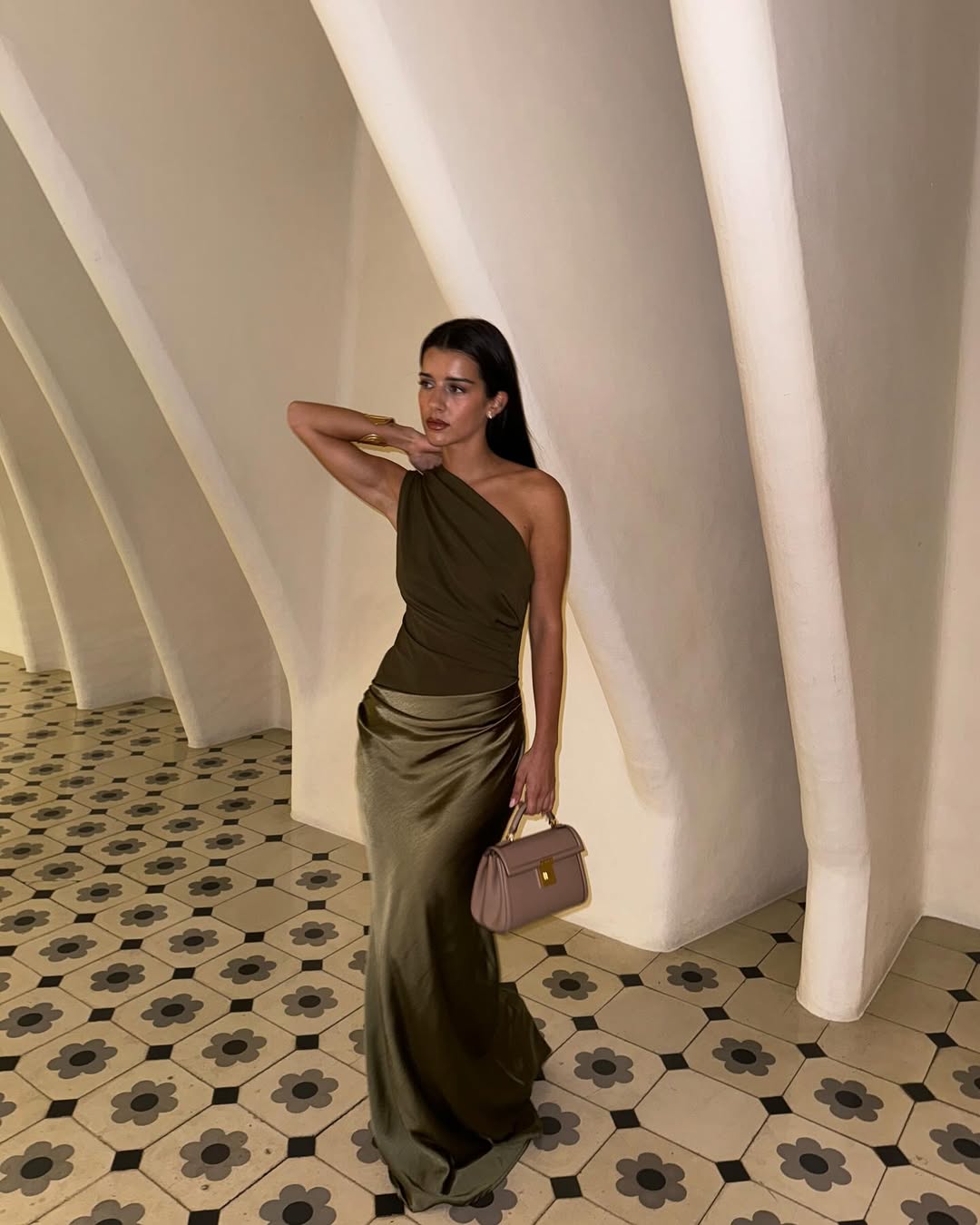 Kaelyn Shoulder Maxi Dress in Green