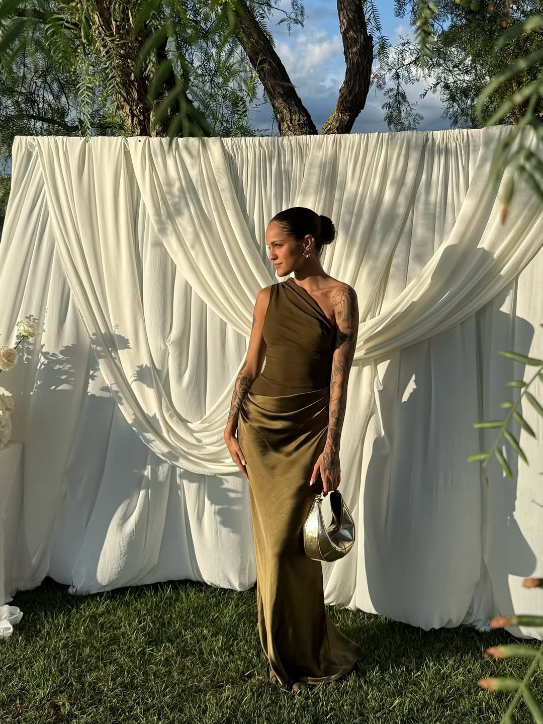 Kaelyn Shoulder Maxi Dress in Green