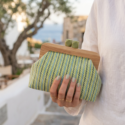 Kaia Boho Woven Clutch in Green