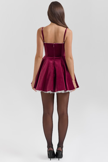 Women red sweetheart mini dress, detail
