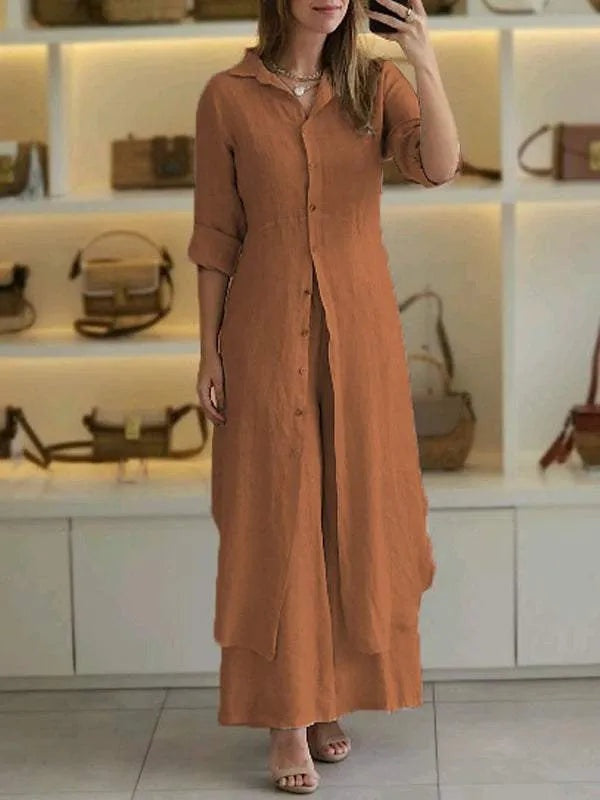 Kassia Linen Shirt Set in Green