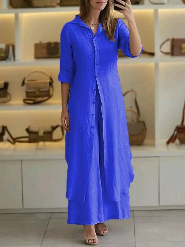 Kassia Linen Shirt Set in Green