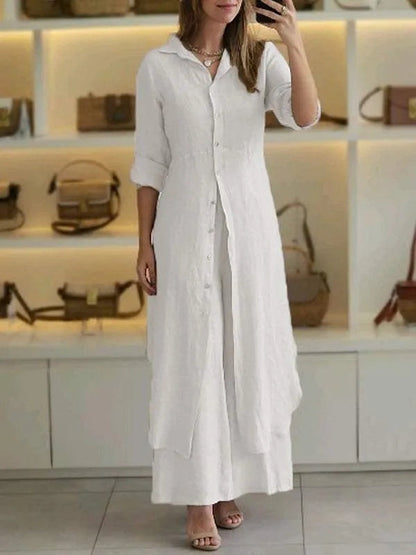 Kassia Linen Shirt Set in Green
