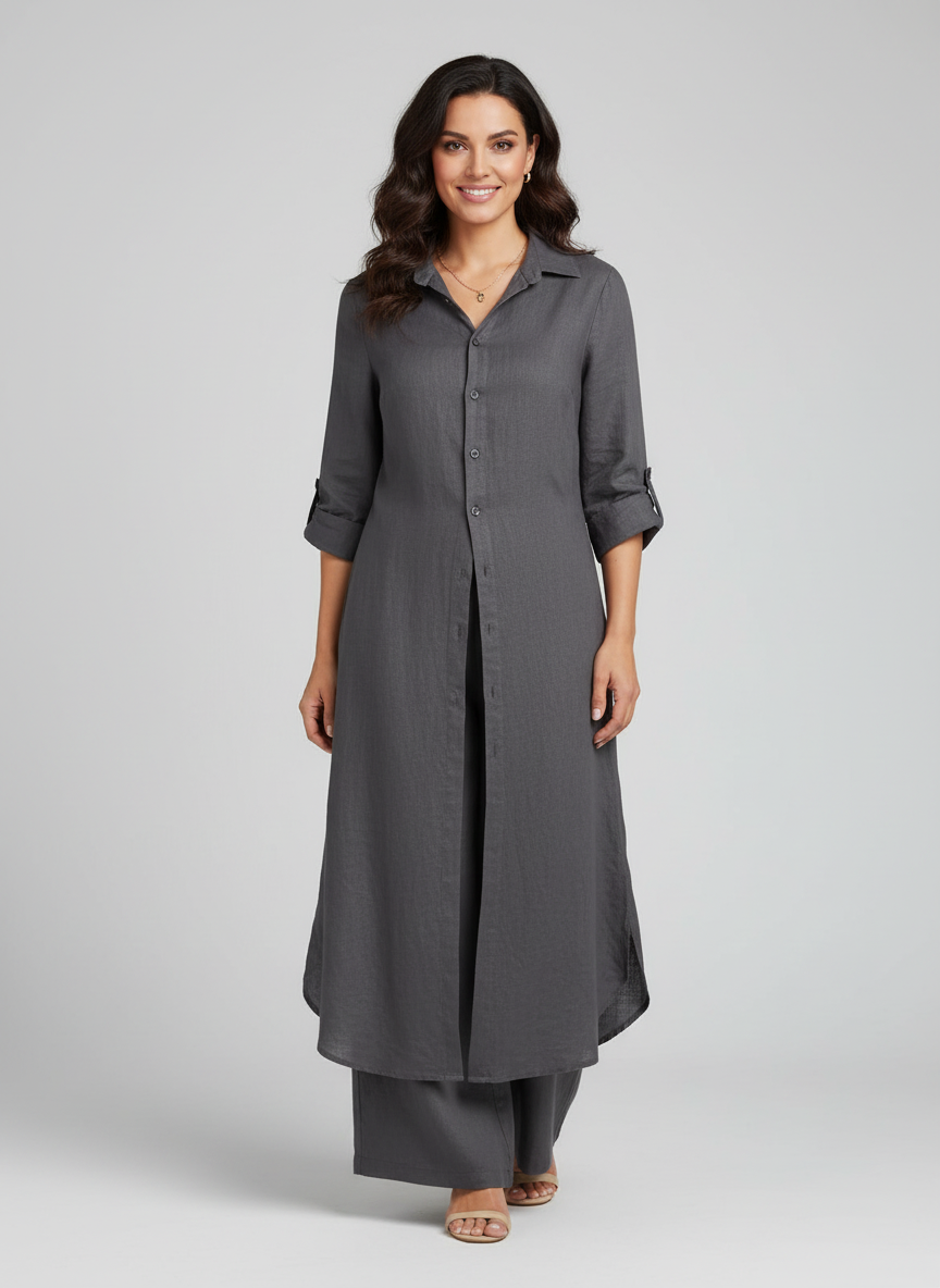 Kassia Linen Shirt Set in Green