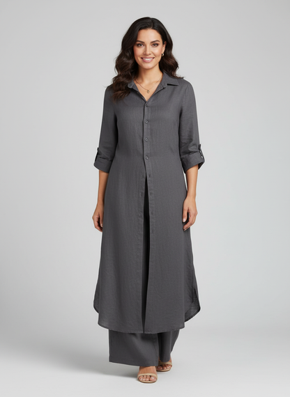 Kassia Linen Shirt Set in Green