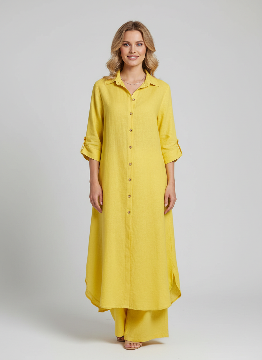 Kassia Linen Shirt Set in Green