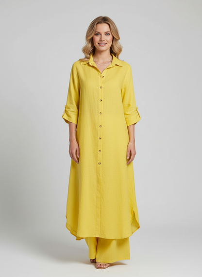 Kassia Linen Shirt Set in Green