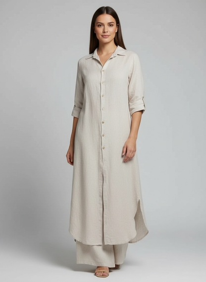 Kassia Linen Shirt Set in Green