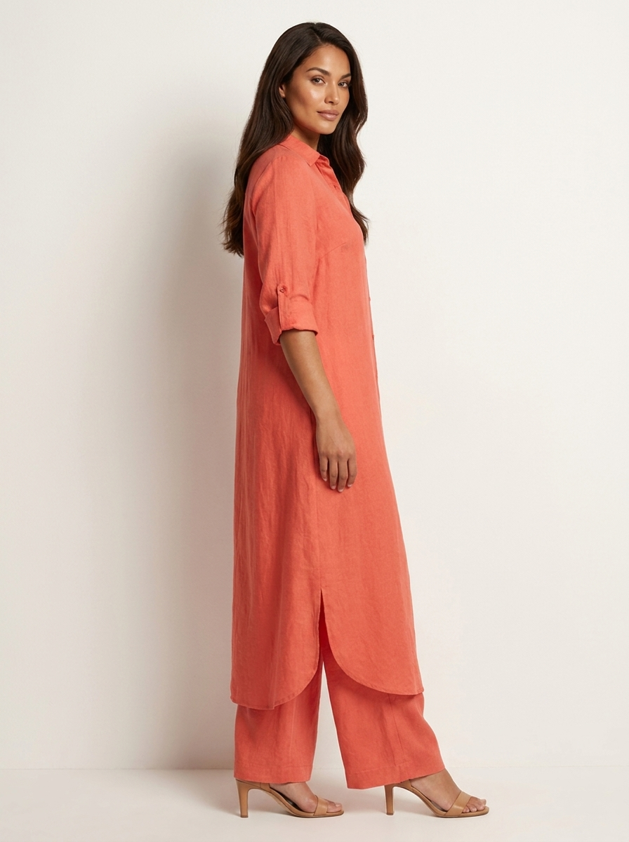 Kassia Linen Shirt Set in Green