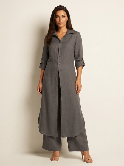 Kassia Linen Shirt Set in Green