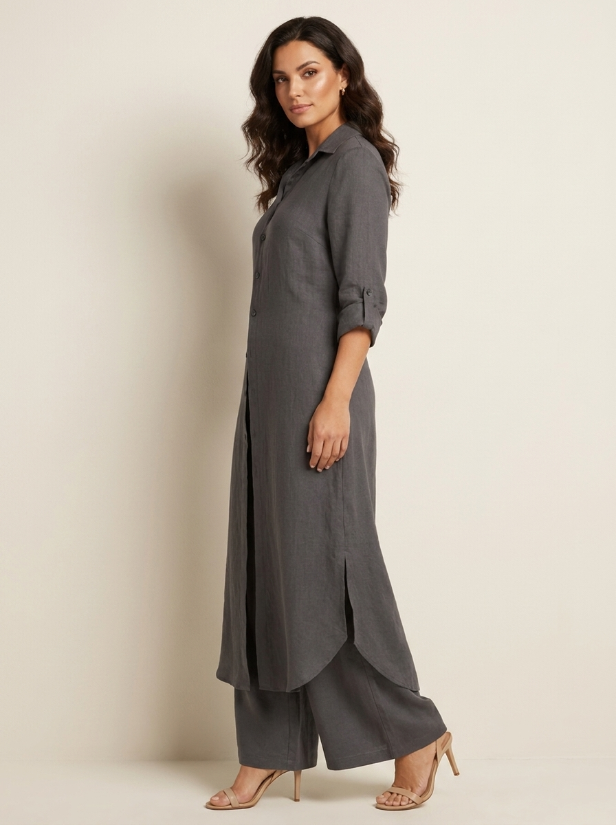 Kassia Linen Shirt Set in Green