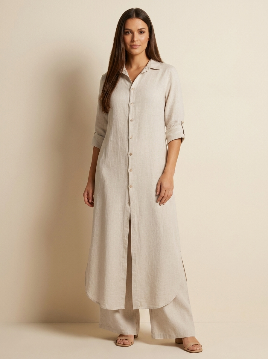 Kassia Linen Shirt Set in Green