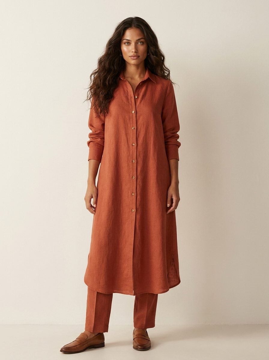 Kassia Linen Shirt Set in Green