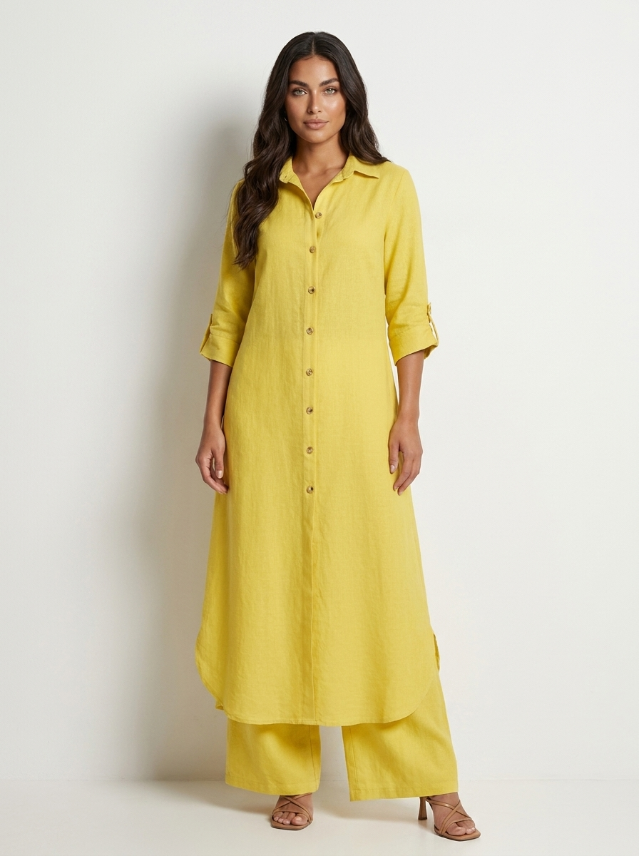 Kassia Linen Shirt Set in Green