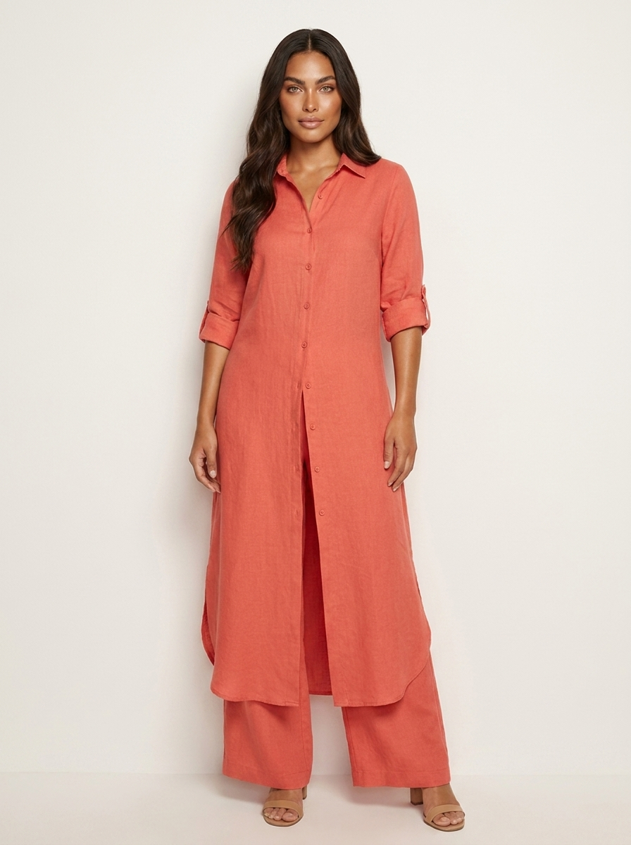 Kassia Linen Shirt Set in Green