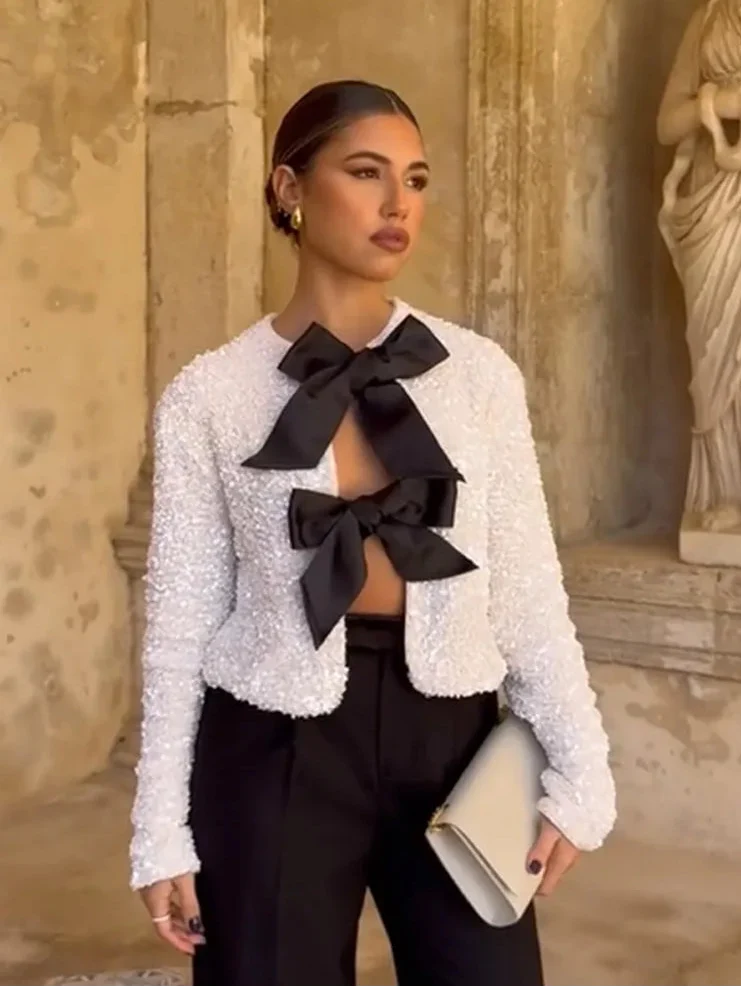 Kassia Longsleeve Sequin Top in White