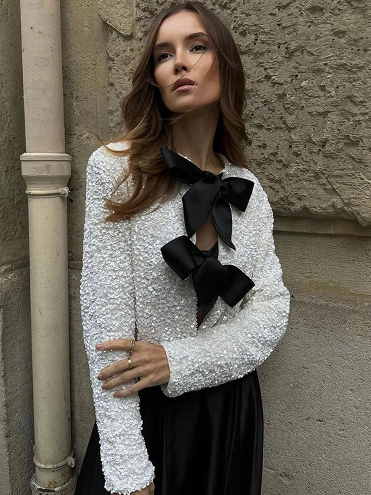 Kassia Longsleeve Sequin Top in White